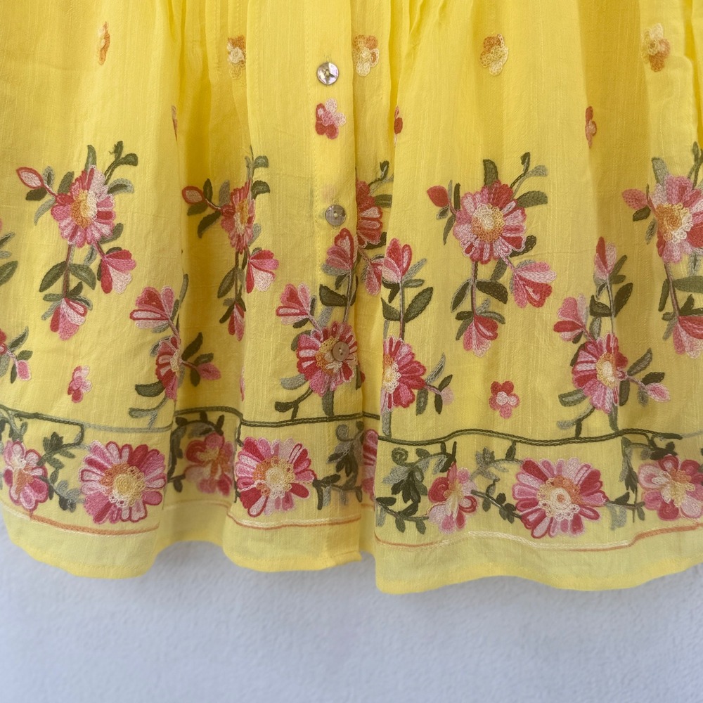 Figueroa & Flower Embroidered Blouse Womens PL Yellow Floral Pintuck Peasant Top - Picture 5 of 8